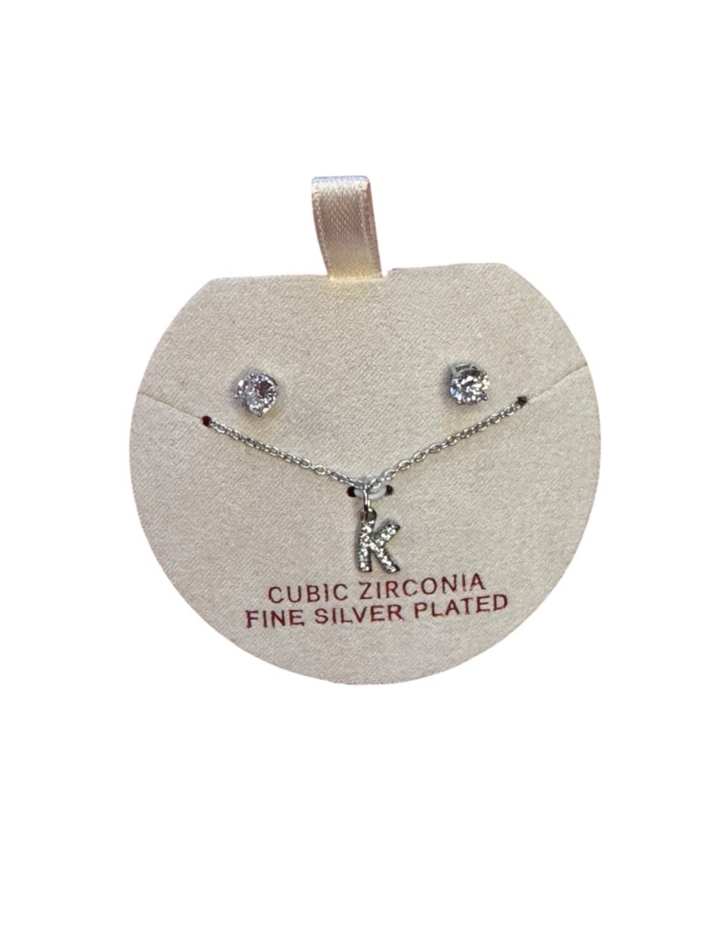 Brand New | Silver Plated ‘K’ Necklace & Diamond Stud Earrings